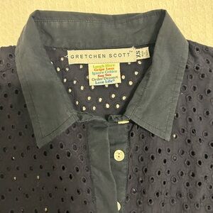 Gretchen Scott Designs Navy Eyelet Top